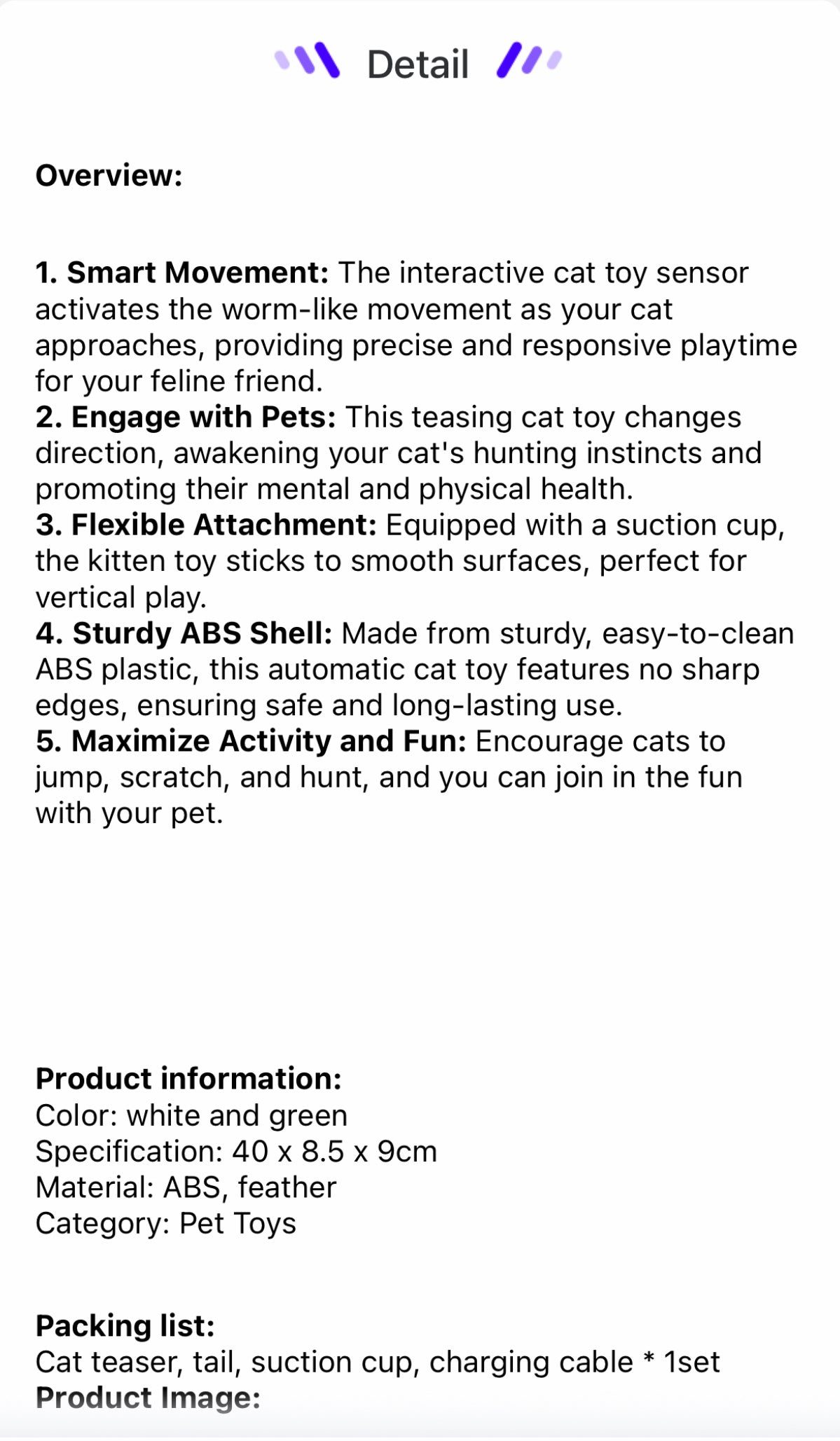 Teasing Cat Toy Automatic Pes Toy With Tail Motion Activated Kitten Toy Rechargeable Smart Interactive Cat Toy Pet Products